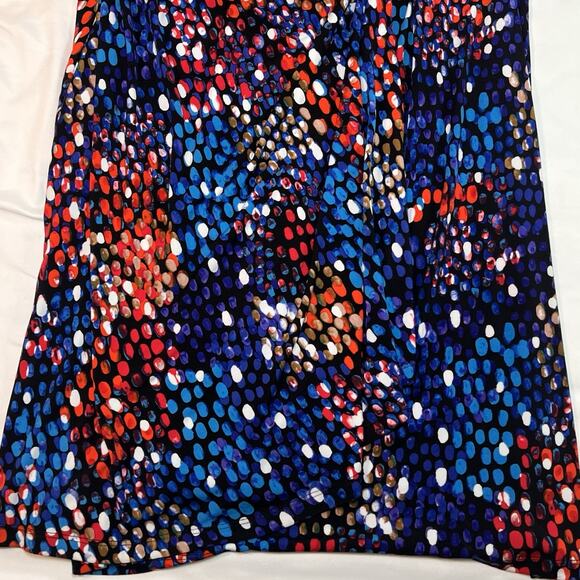 Calvin Klein Faux Wrap Dress Plus Size 18W Blue Colorful Dot Print Ruched Jersey - Picture 4 of 15